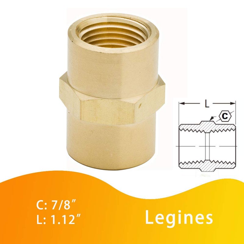 Legines Brass 3/8" NPT Female Ã— 3/8" NPT Female Coupling Coupler Hex Head Pipe Fitting 1200psi (2pcs) - Image 4